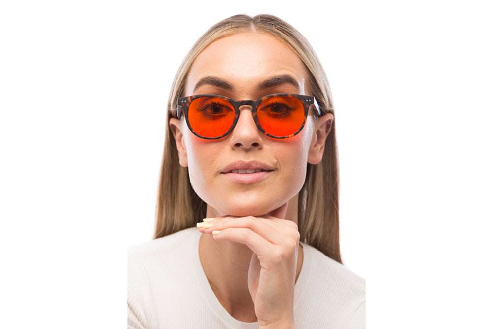 Woman Wearing Clarke Blue Light Blocking Glasses Prescription